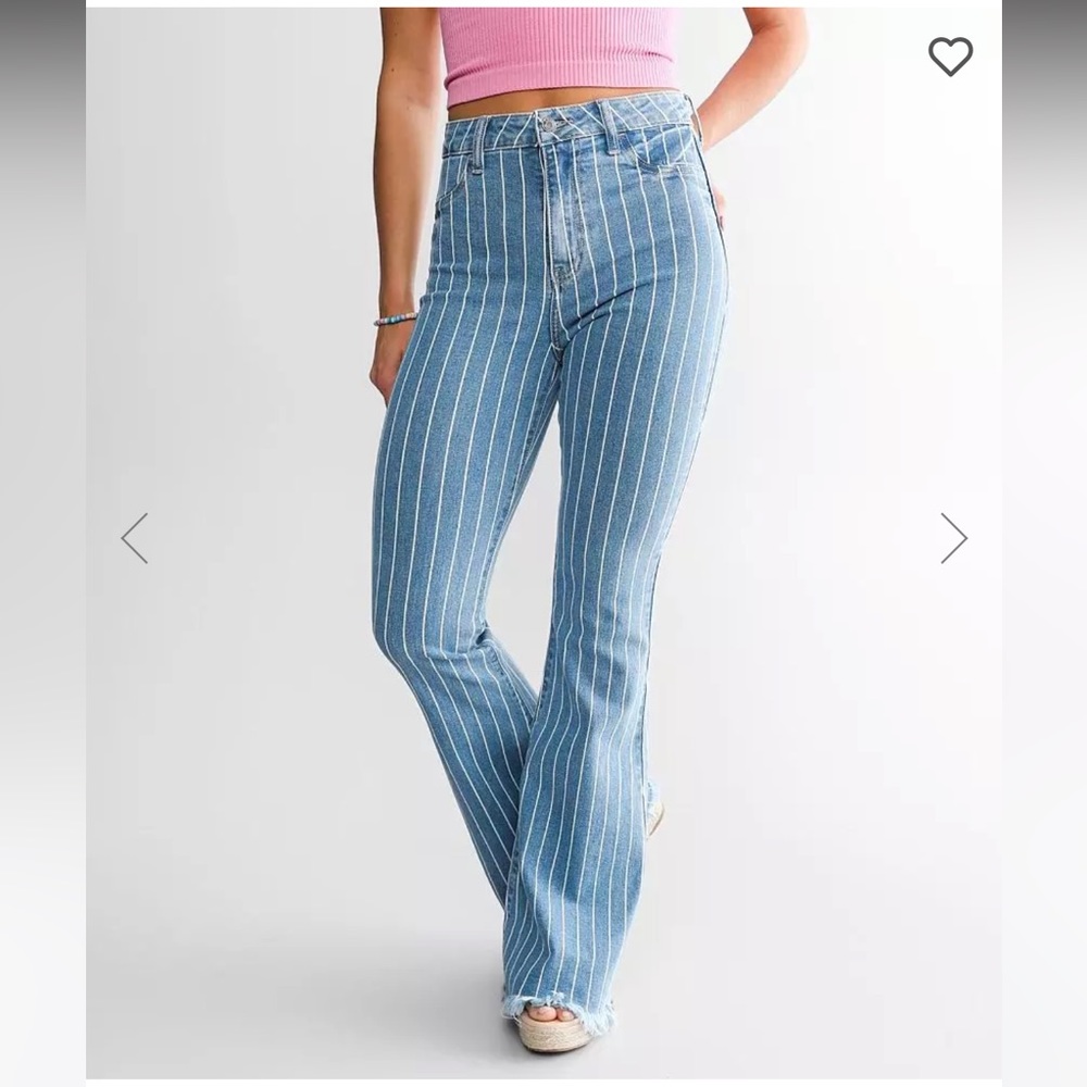 Cello Jeans High Rise Striped Flare Stretch Jean